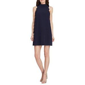 Tahari ASL Navy Crepe Mock Neck Trapeze Mini Dress